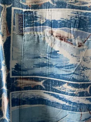 Kahala Hawaiian Island Shirt  Size Large Blue Print Fishing Theme Short Sleeve • $22