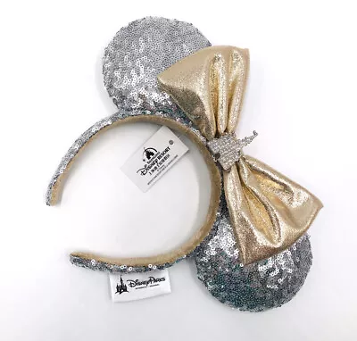 Castle Jewel Silver Sequins Disney Parks Minnie Ears Kids New Hat Bow Headband • $8.50