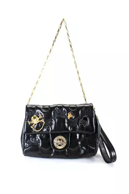 Mastermind Womens Embroidered Skull Leather Flap Wristlet Tote Handbag Black • $367.01