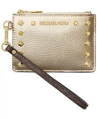 Michael Kors Signature Jet Set Small Coin Purse In Brown/Gold Studs NWT & Box • $39.99