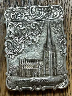 Antique Silver Nathaniel Mills Castle Top Card Case- Trinity Church New York • £850
