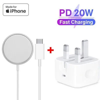 For IPhone 12 13 14 Pro 15W Fast Charging PD Adapter Qi MagSafe Wireless Charger • £12.98