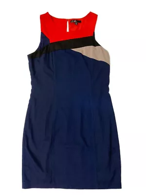 C Luce Crepe Sheath Dress Color Block Orange Navy Sleeveless Lined Size M • $12