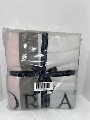 $28 • Buy Victoria's Secret Pink Gray White Fringe 2016 Limited Throw Blanket 50x60 NIP