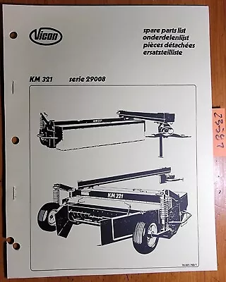 Vicon KM321 Series 29008 Mower Conditioner Parts Manual 70.001.702/1 • $15