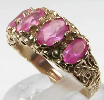 Huge English 9ct  Vict Pink Topaz 5 St Ring 5.90 Ct • $489