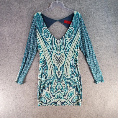 $34.99 • Buy TIGERLILY Dress Women 10 Blue White Slip Boho Floral Long Sleeve Button
