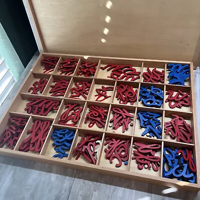 Large Montessori Cursive Wooden Moveable Alphabet With Box Red And Blue • $150