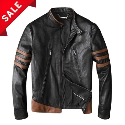 X-Men Wolverine Origins Motorcycle Biker Brown Genuine Real Leather Jacket Size • $97.49