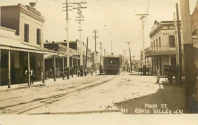 RPPC Postcard Main Street Grass Valley CA Nevada County Trolley Horse-Drawn 403 • $99.99