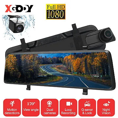 XGODY 1080P Dash Cam 10  Rear View Camera Car DVR Cam Reversing Mirror Recorder • $55.99