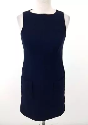Boutique By Jaeger Women's Dress Size 8 Navy Sleeveless Pocket 100% WOOL Used F1 • £6.99