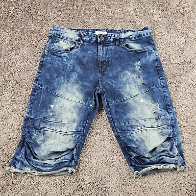 Smoke Rise Shorts Mens 36 Denim Slim Stretch Acid Wash Cut Off Jorts Jeans 35x12 • $28.99