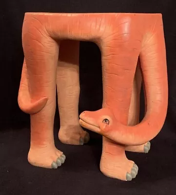 Vintage Jaimy Resin Orange Dinosaur Plant Stand Stool Small Table 11  Tall • $119.99