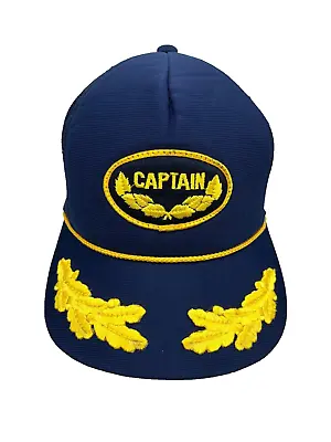 Vintage Captain Navy Hat Blue Baseball Cap Mesh Back Snapback M/L 7-7 5/8 • $12.74