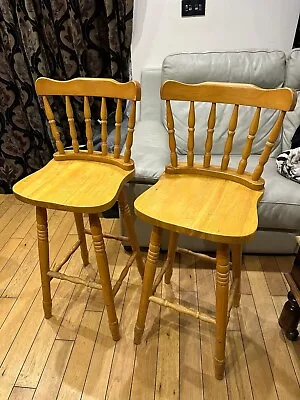 £50 • Buy 2 X Breakfast Bar Chairs High Back Stools Kitchen Island Chair Solid Pine Wooden