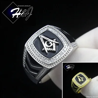 Men 925 Sterling Silver Icy Cz Gold Plated/silver Masonic Master Mason Ring*r214 • $55.99