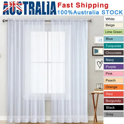 2 Panel Sheer Curtains Rod Pocket Window Sheer Voile Curtain Bedroom 140cmx213cm • $14.79