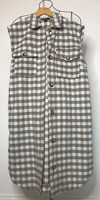 New Look Ladies Long Waistcoat Size 10 Grey  Check Mix With Pockets In VGC • £10.99