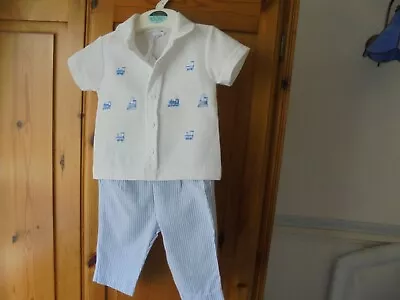 Boys 2-piece Summer Outfit Shirt And Trousers Age 0-3 Months Bnwt Steam Engines • £7.50