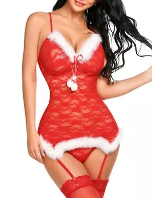 ADOME Christmas Lingerie Sexy Santa Costume Mrs.Clause Costume For Women Lace... • $18.21