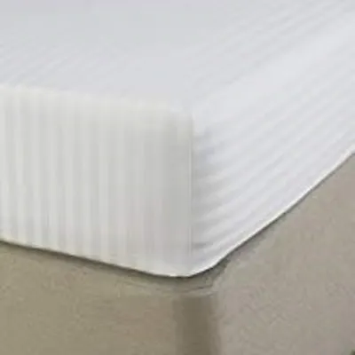 Hotel Quality White 300 T/c 100% Cotton Sateen Stripe 140 X 200 Fitted Sheets  • £11.49