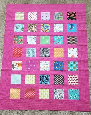 I SPY Childs Lap Quilt Top 52.5  X 39.75  Fuchsia With Black Dots Sashing • $15