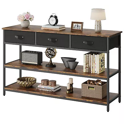  Rustic Brown/Grey 3 Tier Console Table With 2 Or 3 Drawers For Living Room Foye • $89.27