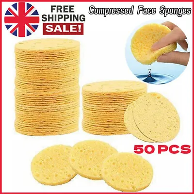 50X Facial Sponges Compressed Face Sponges Cleansing Sponge Cellulose Facial UK • £6.17