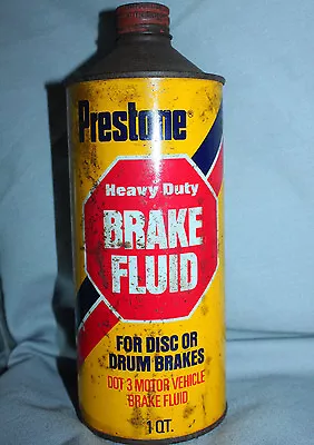 Vintage Cone Top Tin Prestone 1 Quart Brake Fluid Garage Collectible FREE SHIPNG • $12.50