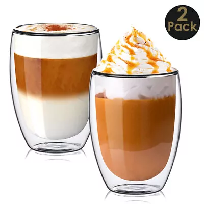 2x Double Wall Insulated Glass Coffee Mug Thermal Tea Cup Clear 90 To 350ml • £10.95