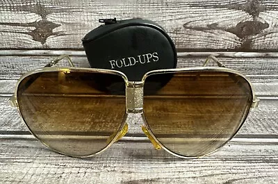 Vtg Fold-ups Aviator Sunglasses Gold Toned  Made In Taiwan VGC For Smaller Faces • $31.24
