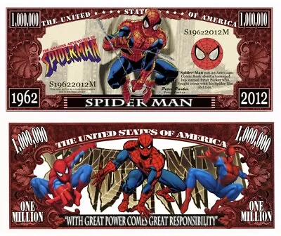 Spider-Man Comic Collectible Pack Of 100 Funny Money 1 Million Dollar Bills • $19.95
