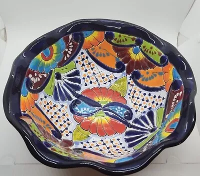 Mexican Talavera Pottery Round Deep Bowl Serving Dish Lead Free 11  Diameter • $19.99