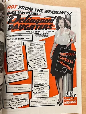 2 MOTION PICTURE HERALD 1944 DELINQUENT DAUGHTERS Youth Runs Wild DRAGON SEED • $34.99