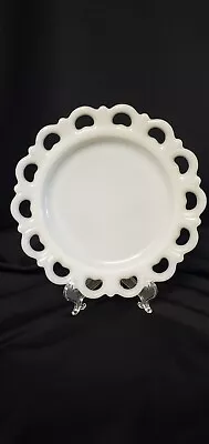 Vintage Anchor Hocking Scalloped Colony Lace Edge Milk Glass Old Salad Plate 8  • $8