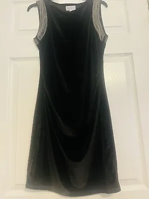 Stunning Black Velvet Dress Size 8 Apricot Silver Shoulder • £8