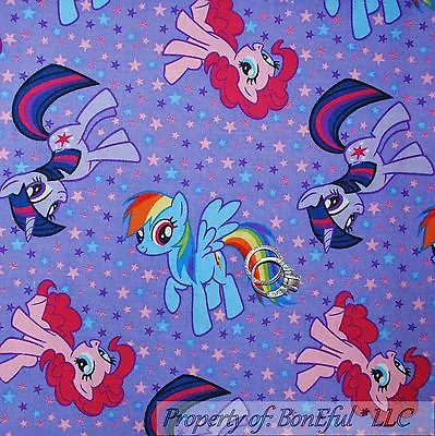 BonEful FABRIC FQ Cotton Quilt Purple Pink MY LITTLE PONY Girl Dress Star Horse • £4.59