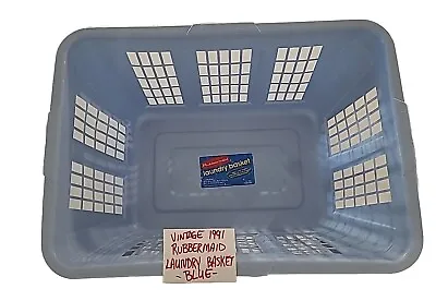 Rubbermaid Laundry Basket Blue Rectangle Vintage 1991 Plastic 1990's Movie Prop • $40