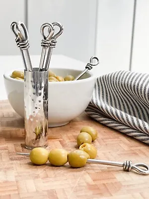 Set Of Six Polished Knot Olive Picks & Holder (Ex Display) • £16