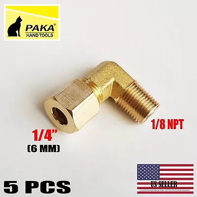 5 PC - Brass Compression Elbow Fitting 1/4  OD Tube X 1/8  NPT Male Pipe • $10.99