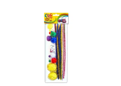 Glitter Craft Set Pipe Cleaners Googly Eyes Pom Poms Arts Crafts Kit Pack • £2.99