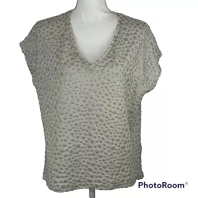 Majestic Filatures Deluxe Tee Shirt Top Short Gray Silver Textured Linen Size 1 • $30.60