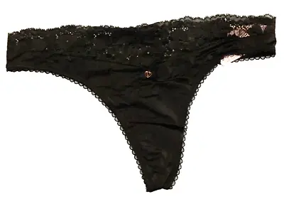 Victorias Secret Body By Victoria Black Thong Panties Size L Lace Waist Silky • $24.50