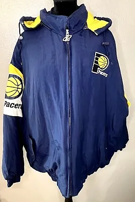 Vintage 1990s Indiana Pacers Logo Athletic Full Zip Puffer Jacket Coat Size XL • $65