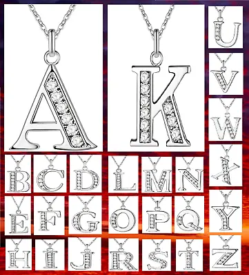 £4.79 • Buy 925 Sterling Silver A-Z Letter Alphabet Initial Chain Necklace CZ Crystal Stone 