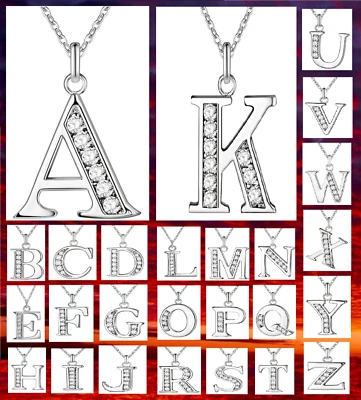 £4.79 • Buy 925 Sterling Silver A-Z Letter Alphabet Initial Chain Necklace CZ Crystal Stone 