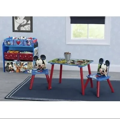 Disney Mickey Mouse 4-Piece Playroom Set Table 2 Chairs &6-Bin Toy Organizer • £62.73