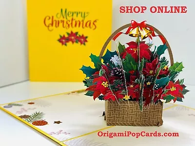 ORIGAMI POP CARDS Christmas Poinsettia Flower Basket Handmade Love Pop Up Card • $21.95