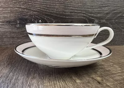 Wedgwood Martha Stewart Ribbon Stripe Rose Cup & Saucer ~new~ • $28.50